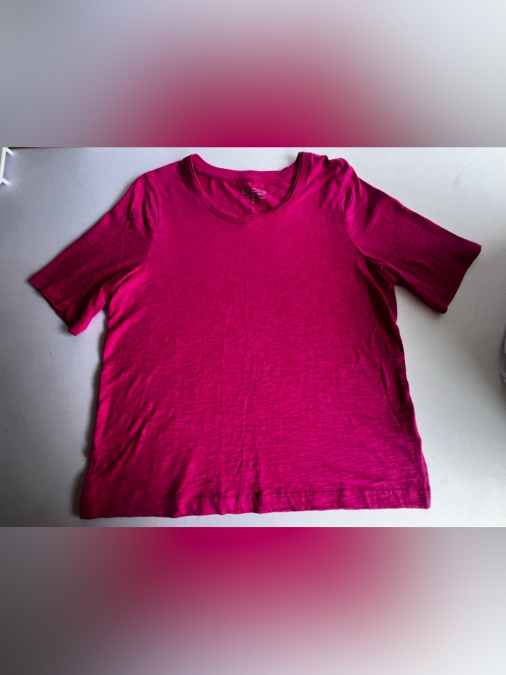 CHICO’S CLASSIC COTTON SLUB CREWNECK TEE. FUCHSIA PINK - SIZE 2. COTTON /MODAL